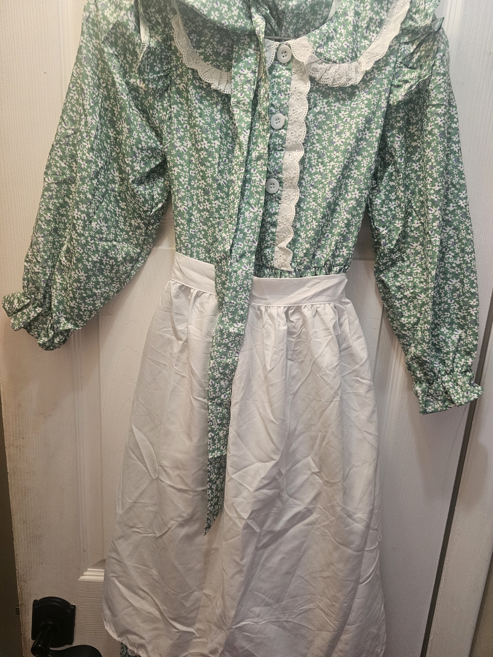 Girls Green Floral and White Cotton Dress Set Costume